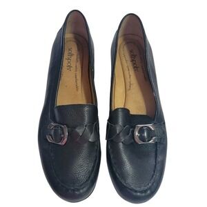 Softspots Shoes Loafers Womens 9.5 Leather‎ Upper Black Slip On Silver Buckle